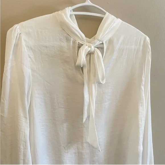 Naked Zebra White Silky High Neck Blouse & Billowy Sleeves – Size Small EUC - Picture 9 of 13